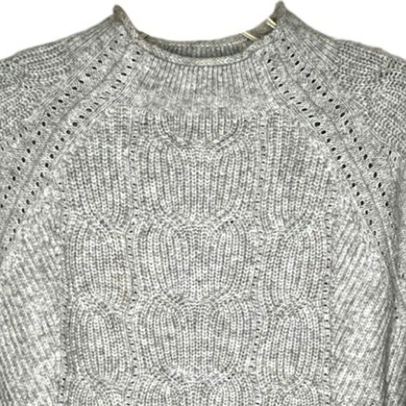 Talbots Cable Knit Sweater Rolled High Neck - Gray/White - M - Picture 3 of 7